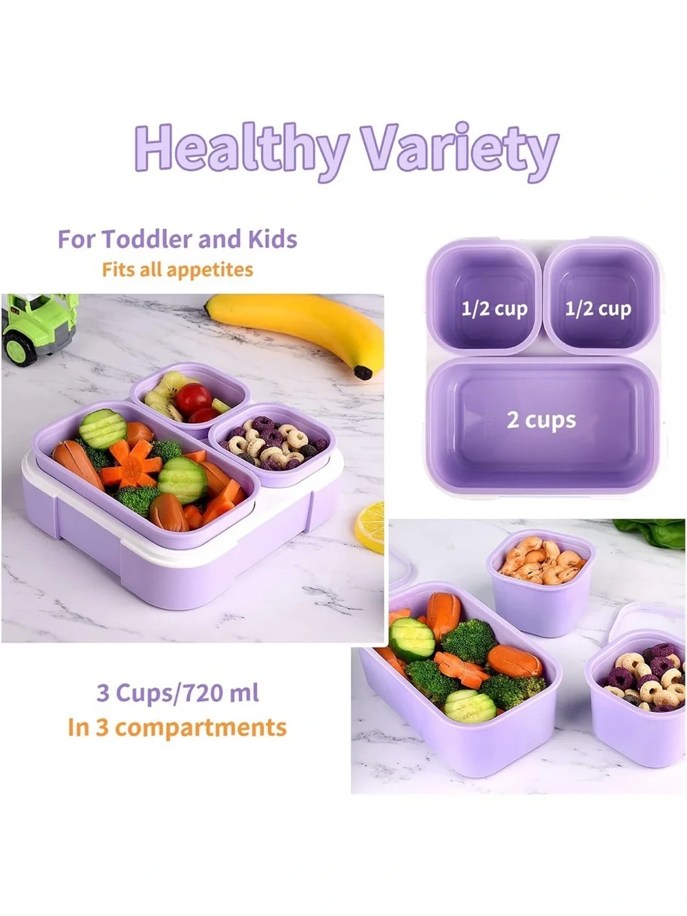 Lilac Purple Genteen 3 Compartment Bento Lunch Box, New/Never Used - In Box